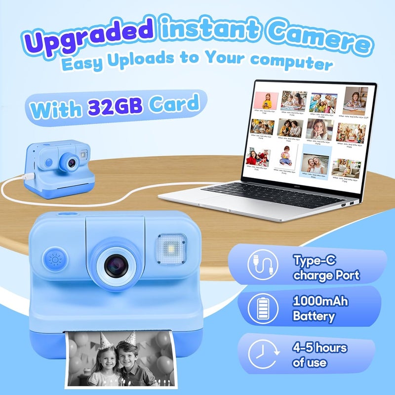 Elecoutek Kids Instant Print Camera, 30MP 1080P HD Digital Camera for Boys Girls with Color Pens & 32GB Card, Christmas Birthday Gifts Kids Toys for 3-12 Years Old (Blue) - Image 4